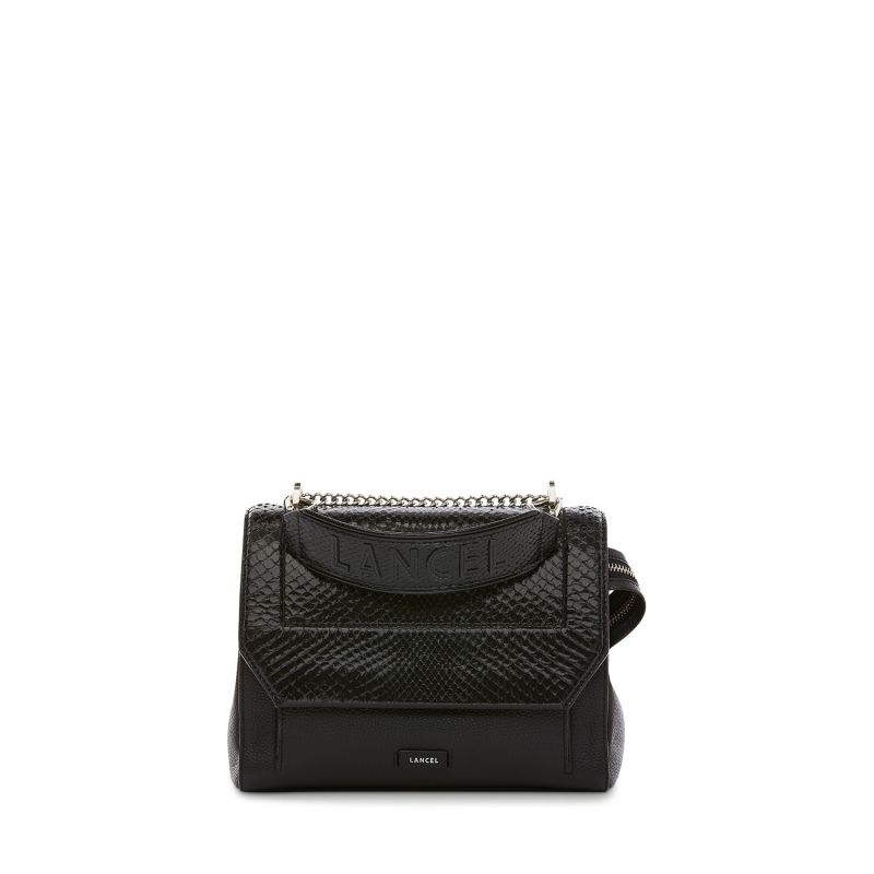 Sac Bandoulière Rabat M Ninon en Cuir Python Noir - Lancel