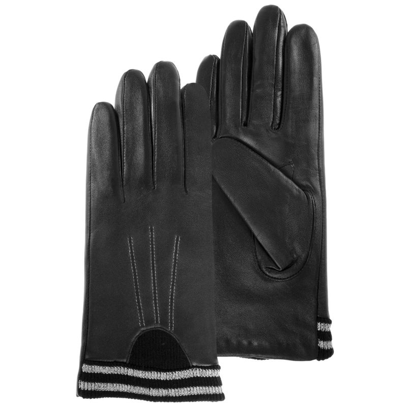 Gants Femme Cuir Agneau Noir et Argenté - Isotoner