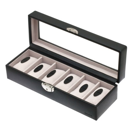Coffret 6 Montres Vitrés Noir en Synthétique