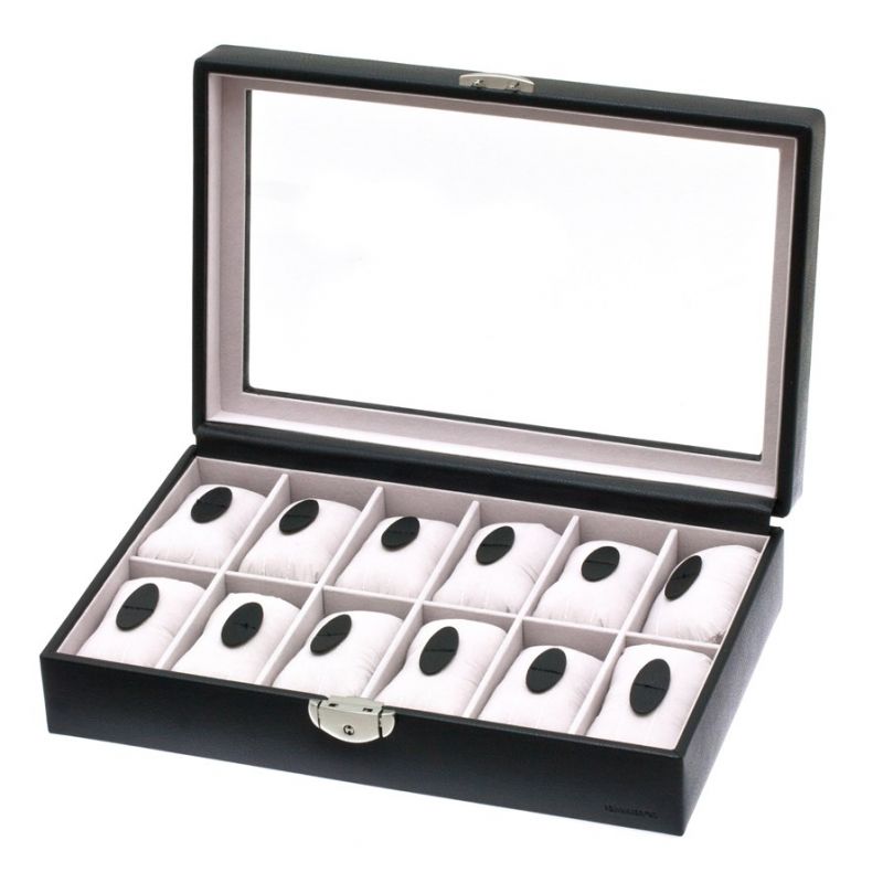 Coffret 12 Montres Vitrés Noir en Synthétique Coffret 12 Montres Vitrés Noir en Synthétique