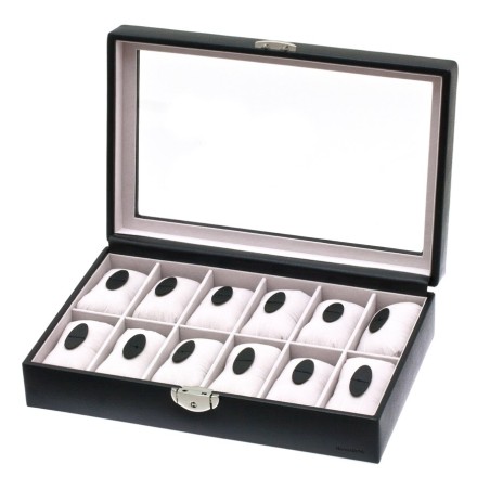 Coffret 12 Montres Vitrés Noir en Synthétique