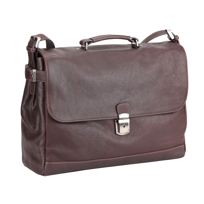 Serviette Katana En Refente De Cuir De Vachette K63041 - Chocolat 38x28x12 Cm