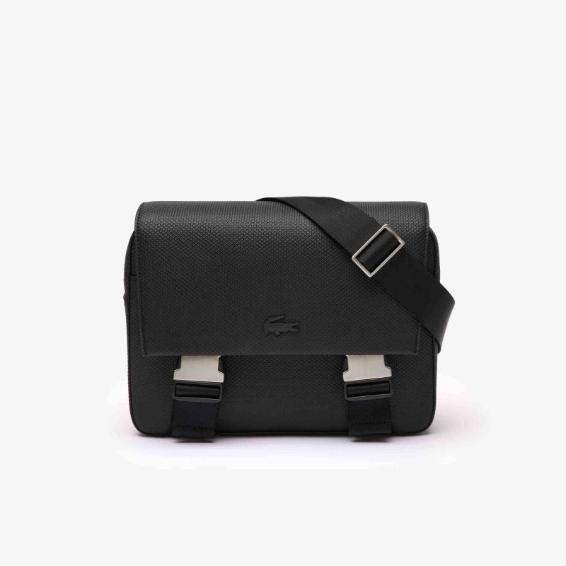 Sacoche Carr?� Chantaco en Cuir Noir - Lacoste