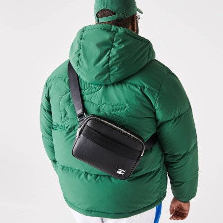 Besace Zippée avec Marquage Contrasté en Cuir
