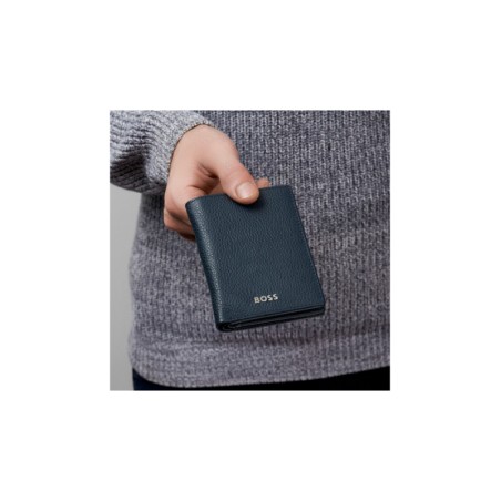Porte-cartes double Classic grainé navy- Hugo Boss