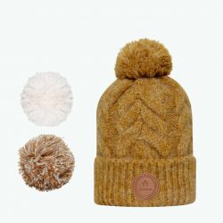 Bonnet 3 Pompons Prosecco Moutarde Polaire