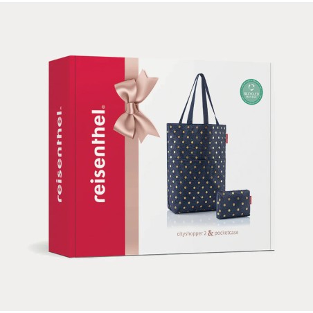 Coffret Sac Cabas et Trousse Metallic Dots Blue en Toile