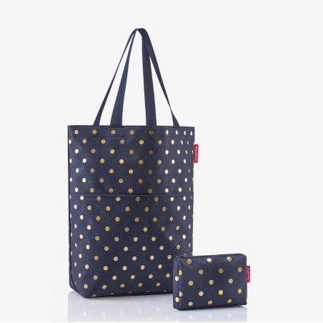 Coffret Sac Cabas et Trousse Metallic Dots Blue en Toile