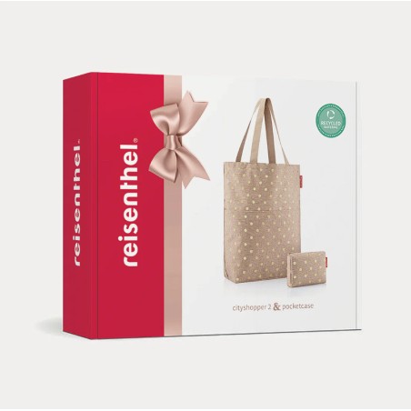 Coffret Sac Cabas et Trousse Metallic Dots Coffee en Toile