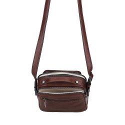 Grand sac travers à deux compartiments avec poigné en cuir Nairo