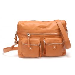 Besace Zippé en Cuir Grainé - Mocca