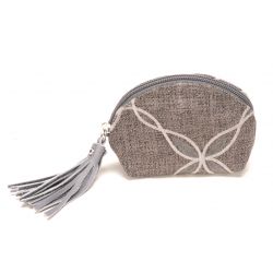 Porte Monnaie Zippé en Tissu Brodé et Cuir - Arthur & Aston
