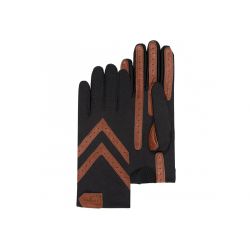 Gants Femme Tissu Extensible Noir/Cognac - Isotoner
