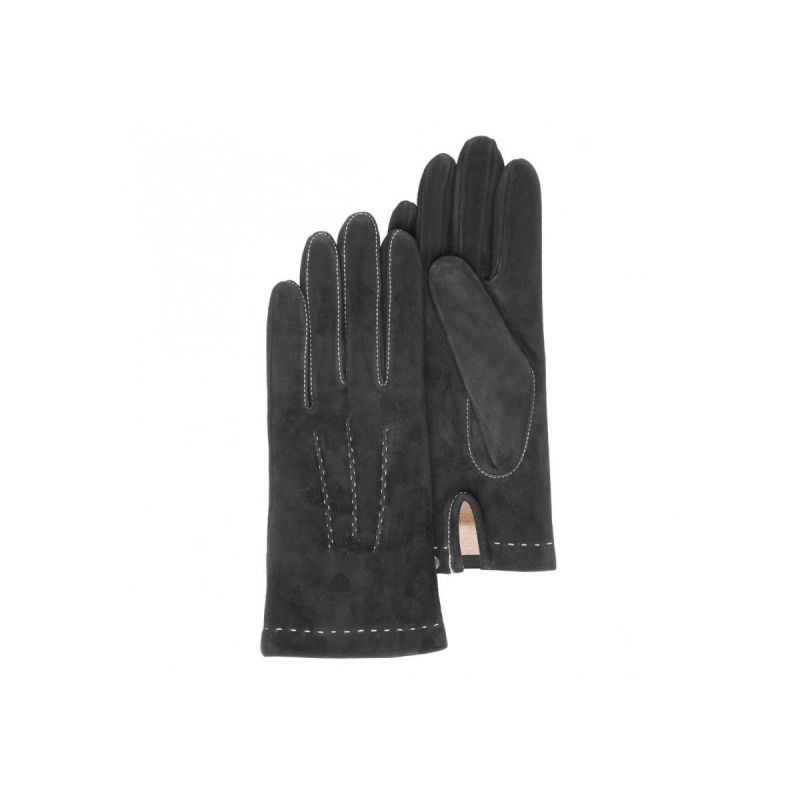 Gants Femme Cuir de Chèvre Velours Noir - Isotoner