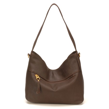 Sac Porté Épaule en Cuir de Vachette - Mocca