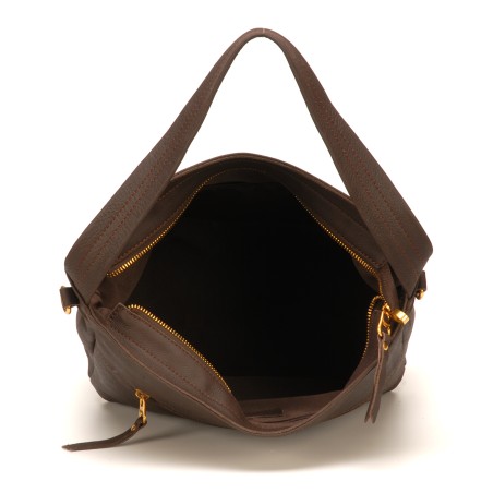 Sac Porté Épaule en Cuir de Vachette - Mocca