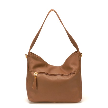 Sac Porté Épaule en Cuir de Vachette - Mocca