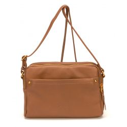Sac Bandoulière Double compartiments en Cuir de Vachette - Mocca