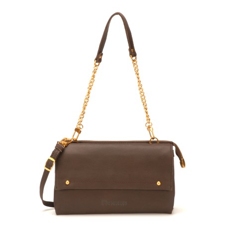 Pochette Bandoulière Double compartiment en Cuir de Vachette - Mocca