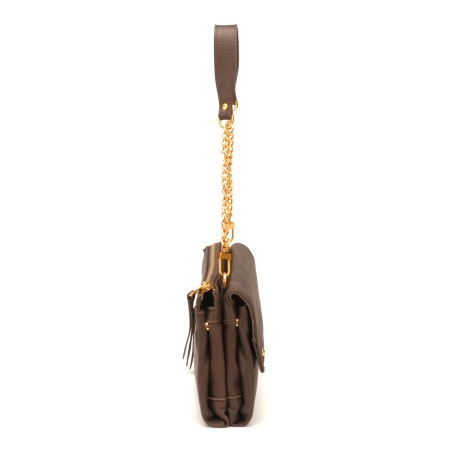 Pochette Bandoulière Double compartiment en Cuir de Vachette - Mocca