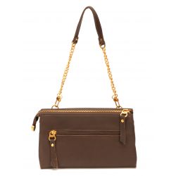 Pochette Bandoulière Double compartiment en Cuir de Vachette - Mocca