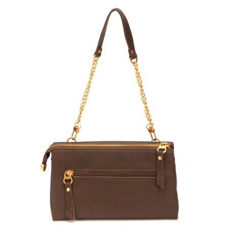 Pochette Bandoulière Double compartiment en Cuir de Vachette - Mocca