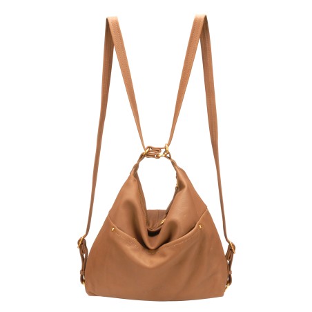 Sac à dos 2-en-1 en Cuir de Vachette - Mocca