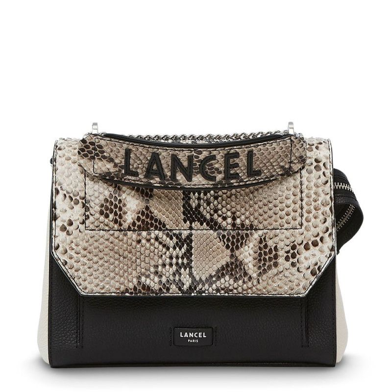 Sac Bandoulière Rabat M Ninon en Cuir Python Noir - Lancel Sac Bandoulière Rabat M Ninon en Cuir Python Noir - Lancel